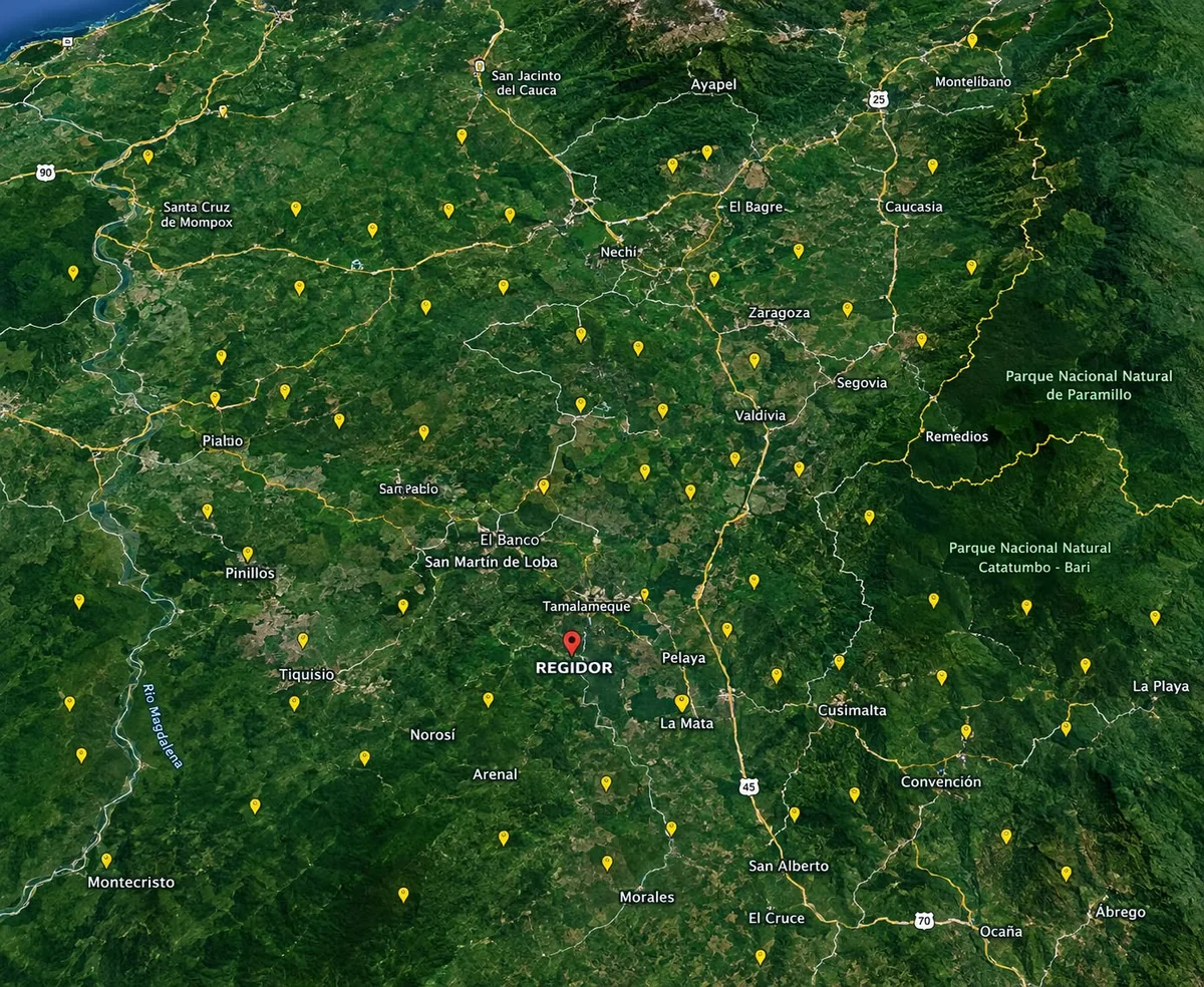 Mapa de cobertura territorial georreferenciada del estudio de Palmariguaní
